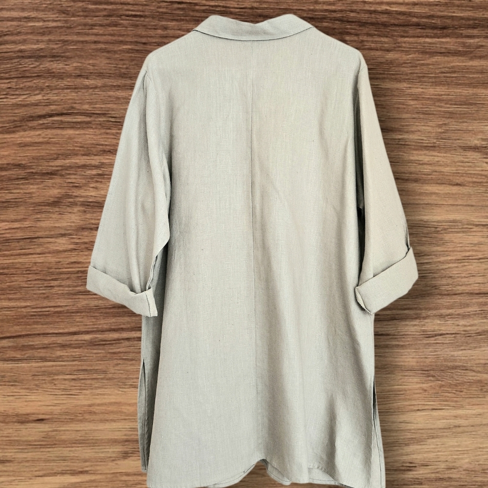Bridgewater Linen Button-up Shirt Neutral Knee-length Sz 1X Minimalist Tunic - Picture 4 of 7